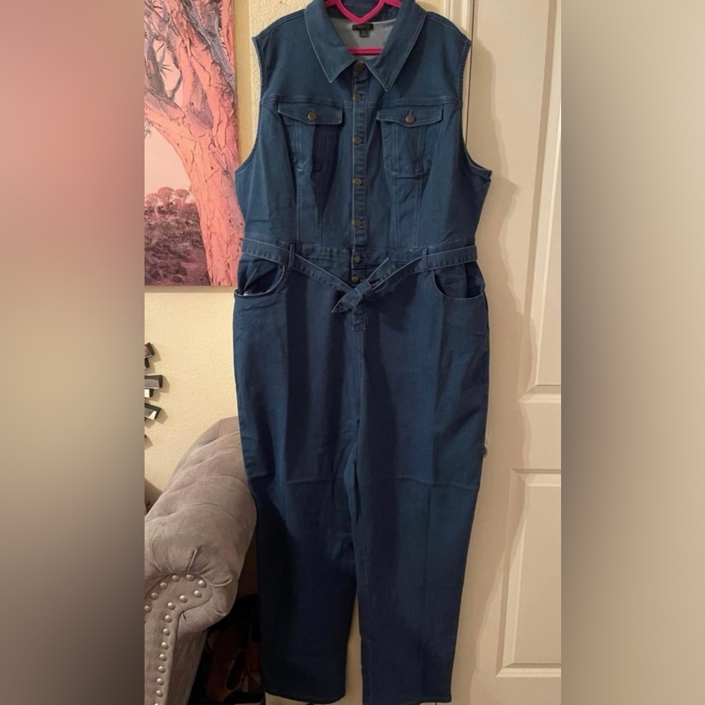 Plus Size Women’s long Jean jumpsuit with pockets size 3X NEW